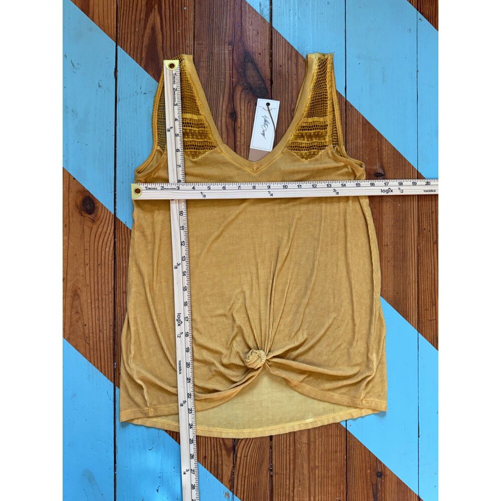 Mustard Yellow Knit Tank Top Knotted Front Crochet Boho White Crow Tank NWT! - Picture 8 of 8
